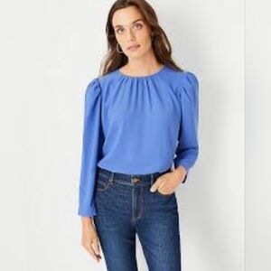 Ann Taylor Shirred Button Back Top in French Riveria size small petite